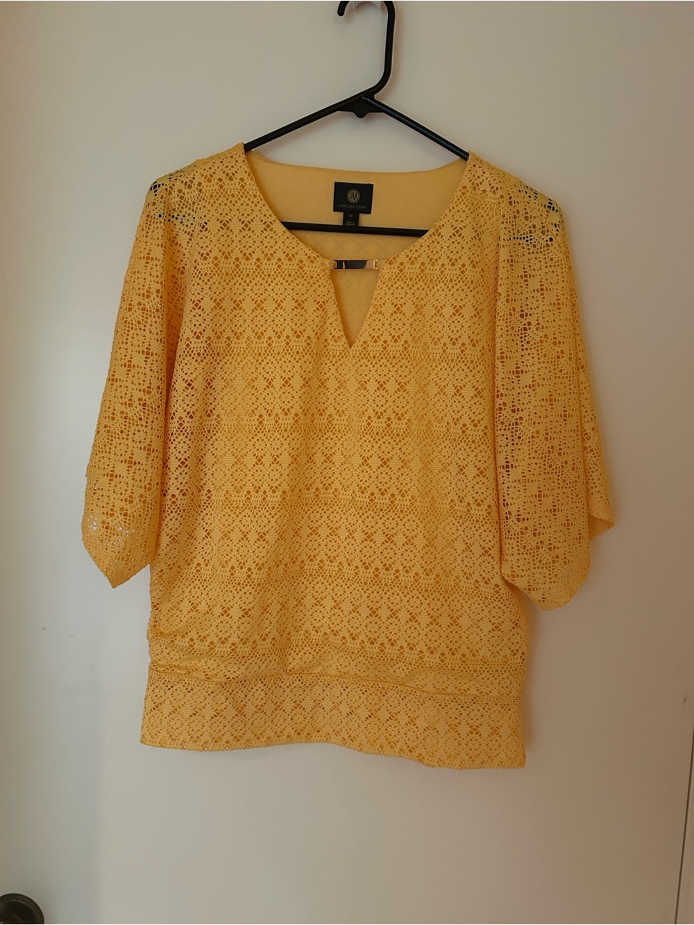 JM Collection Yellow Crochet Lace V-Notch Blouse